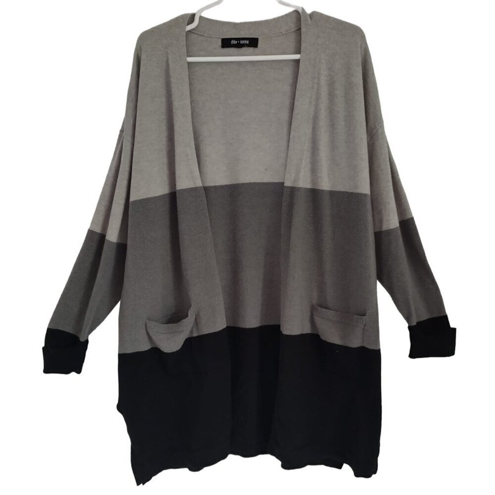 Chloe + Jasmine Womens 1X Gray and Black Cardigan, Rayon, Polyester, Nylon.